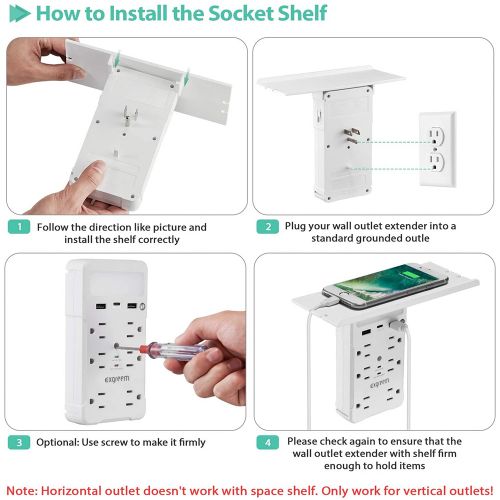 Аккумуляторный настенный удлинитель на 6 розеток Sharper Image Socket Shelf 