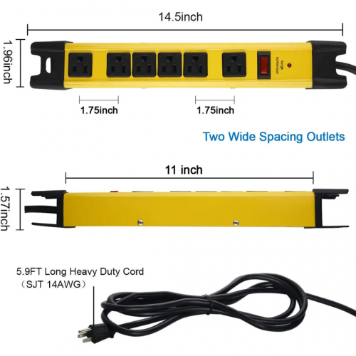 Сверхпрочный удлинитель с защитой от перенапряжения с 6 розетками