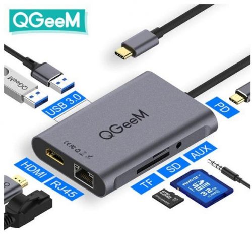 USB-адаптер QGeeM 8 в 1 USB Type-C 3,0