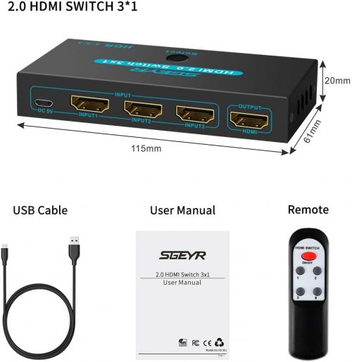 Коммутатор-сплиттер 3-портовый 4K HDMI-переключатель 3 в 1