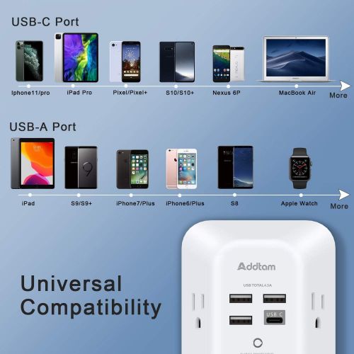 Настенное зарядное устройство USB на 5 розеток с 4 портами USB