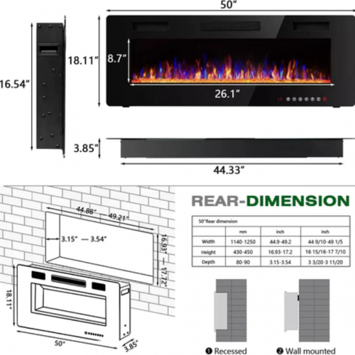 Ультратонкий настенный и встраиваемый электрический камин Wayfair No.1, 50 дюймов