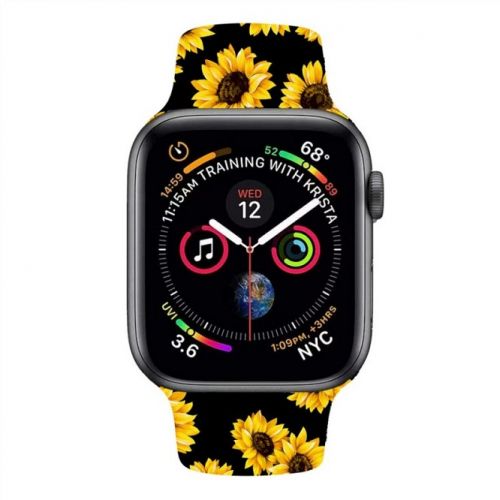 Ремешок для Apple Watch черный с подсолнухами