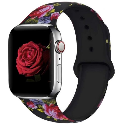 Ремешок для Apple Watch черный с цветочным принтом