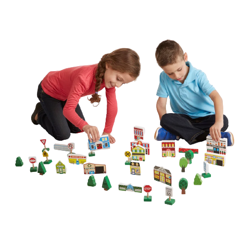 Игровой набор Melissa & Doug Wooden Town с лотком для хранения (32 предмета)