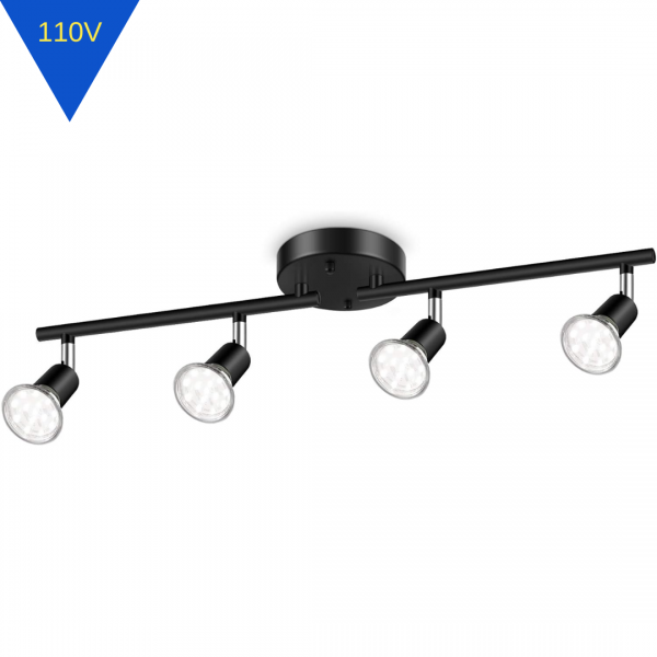 4-позиционный потолочный прожектор с черной отделкой.